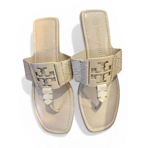 Tory Burch Georgia Croc Embossed Cream Sandals Size 7